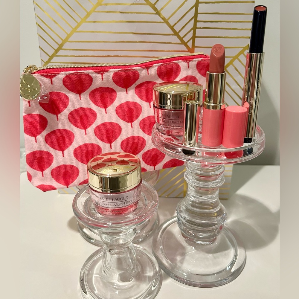 ✨Estée Lauder Skincare + Lip Set w/ Pink Cosmetic Bag - 5 piece set ✨NEW